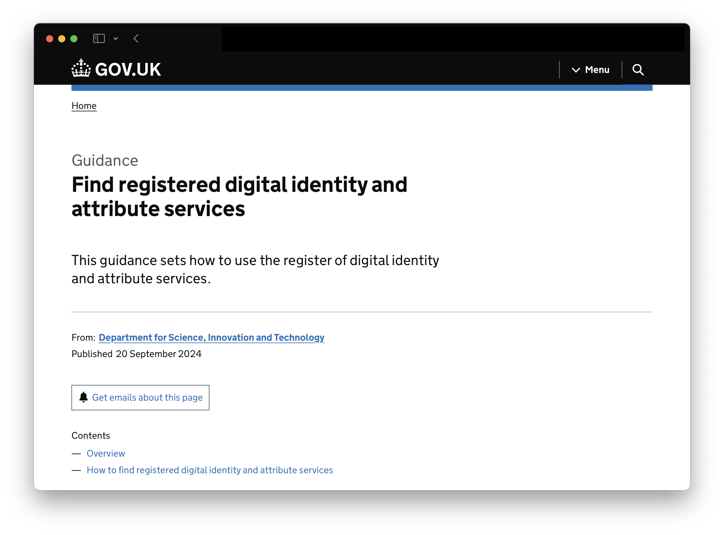 A screenshot of the new GOV.UK guidance – “Find registered digital identity and attribute services”