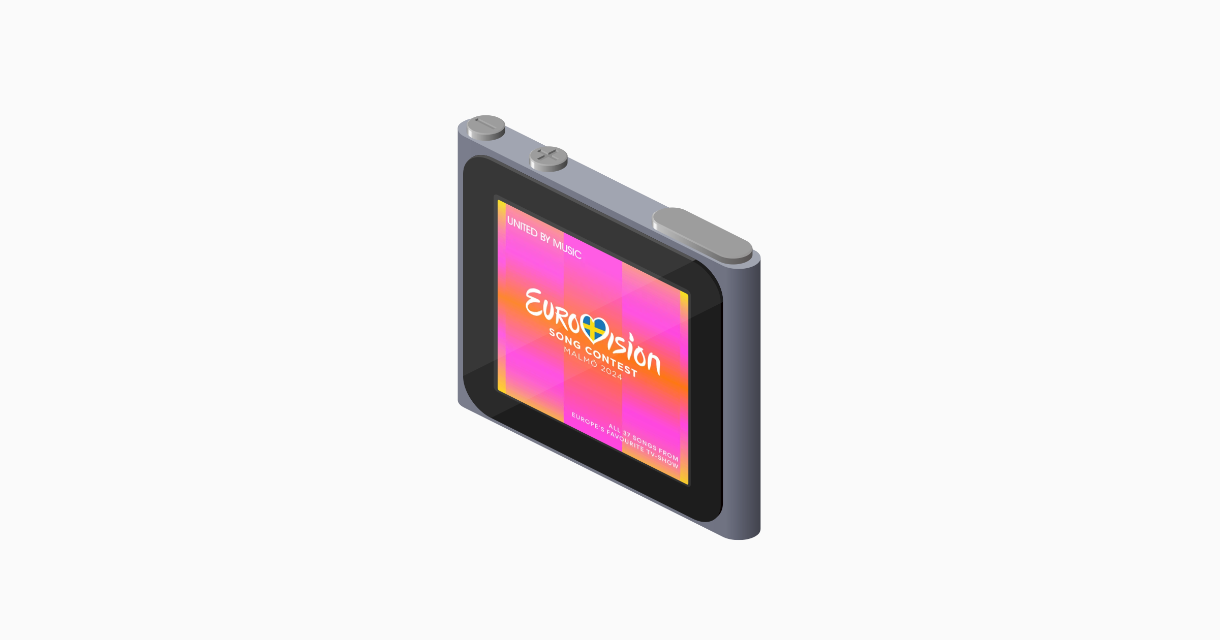 A screenshot of a representation of an iPod nano in 2D projection with cover art for the 2024 album for the Eurovision Song Contest