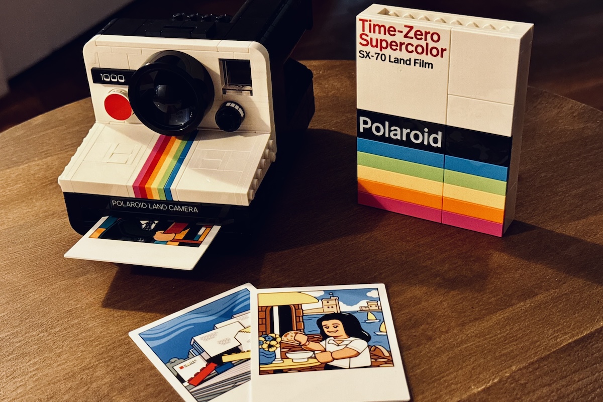 "The completed build of the LEGO Ideas Polaroid OneStep SX-70 Camera"